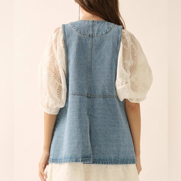 Promesa Days Go By Light Blue Washed Denim Over-Sized Button Front Vest - Picture 3 of 9